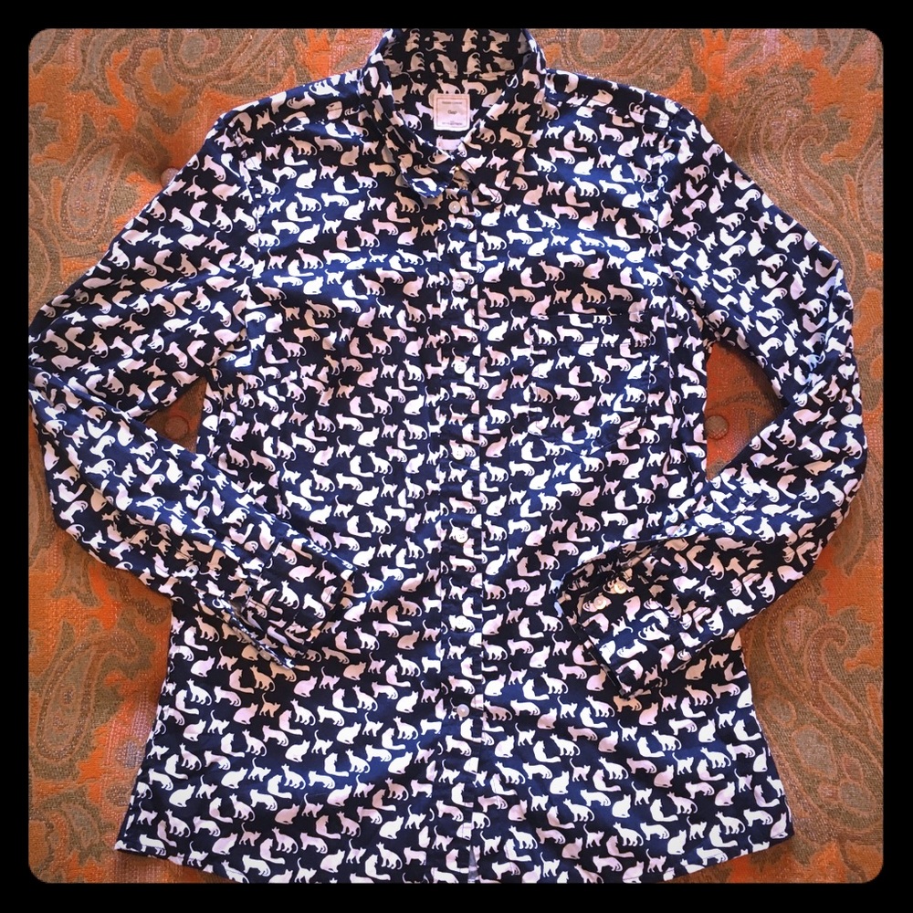 GAP Cat Kitty Print Button Down Shirt